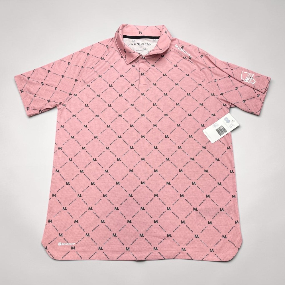 Municipal Mens Sport Tech Golf Polo Rose Pink WM Phoenix Open Monogram Large NEW